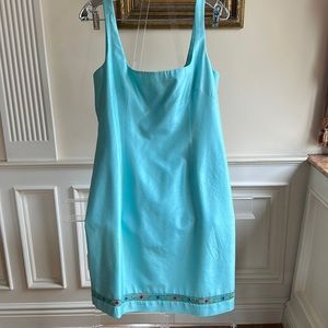 Tank dress wSquare neck Size12. Beautiful embroidery trimmed, full lined